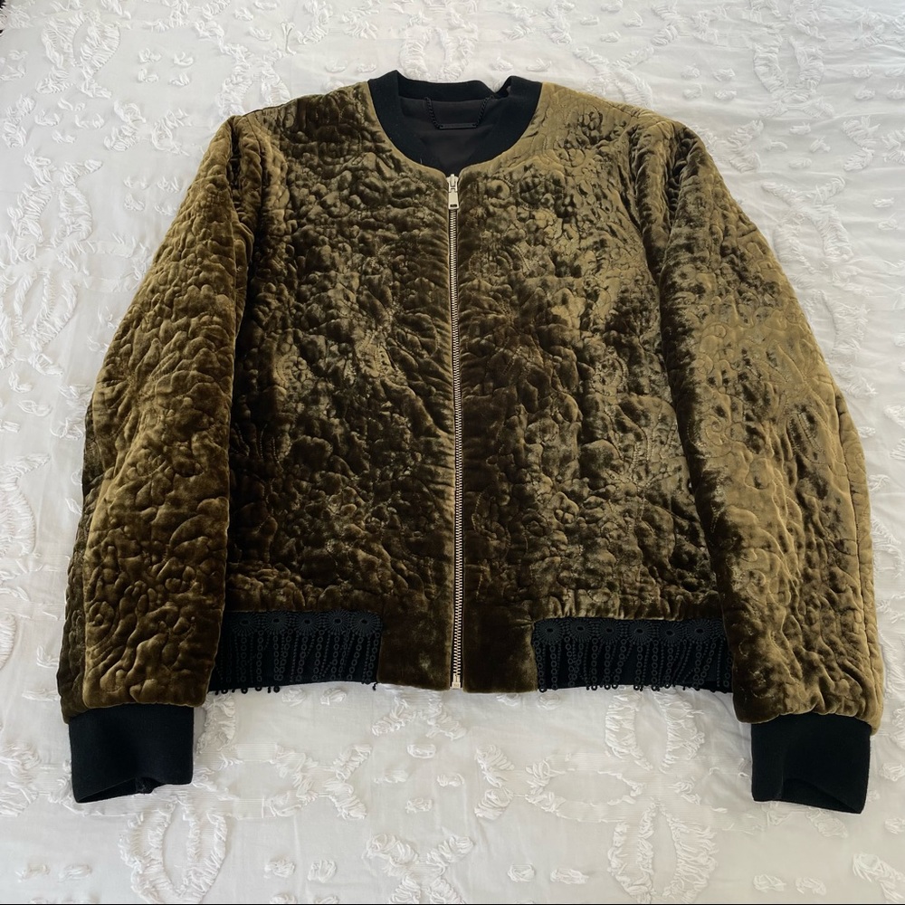 Elie Tahari Quilted Silk Velvet Bomber Jacket